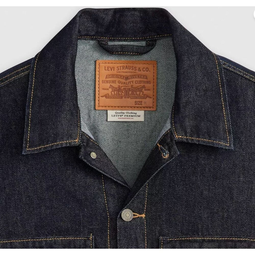 Levi's Premium Men's Embarcadero Station Jacket Medium Love Your Smile Dark Wash - Picture 2 of 3